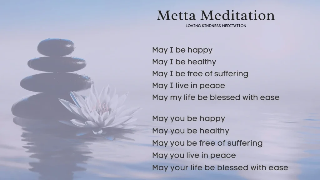 Metta meditation phrases for loving-kindness and wellbeing.