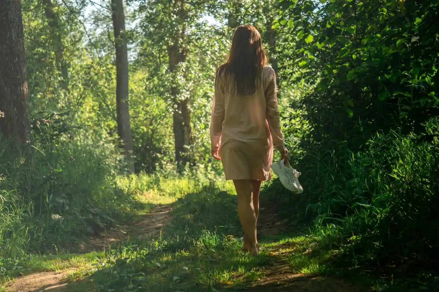 Relaxed walking meditation in nature for inner calm